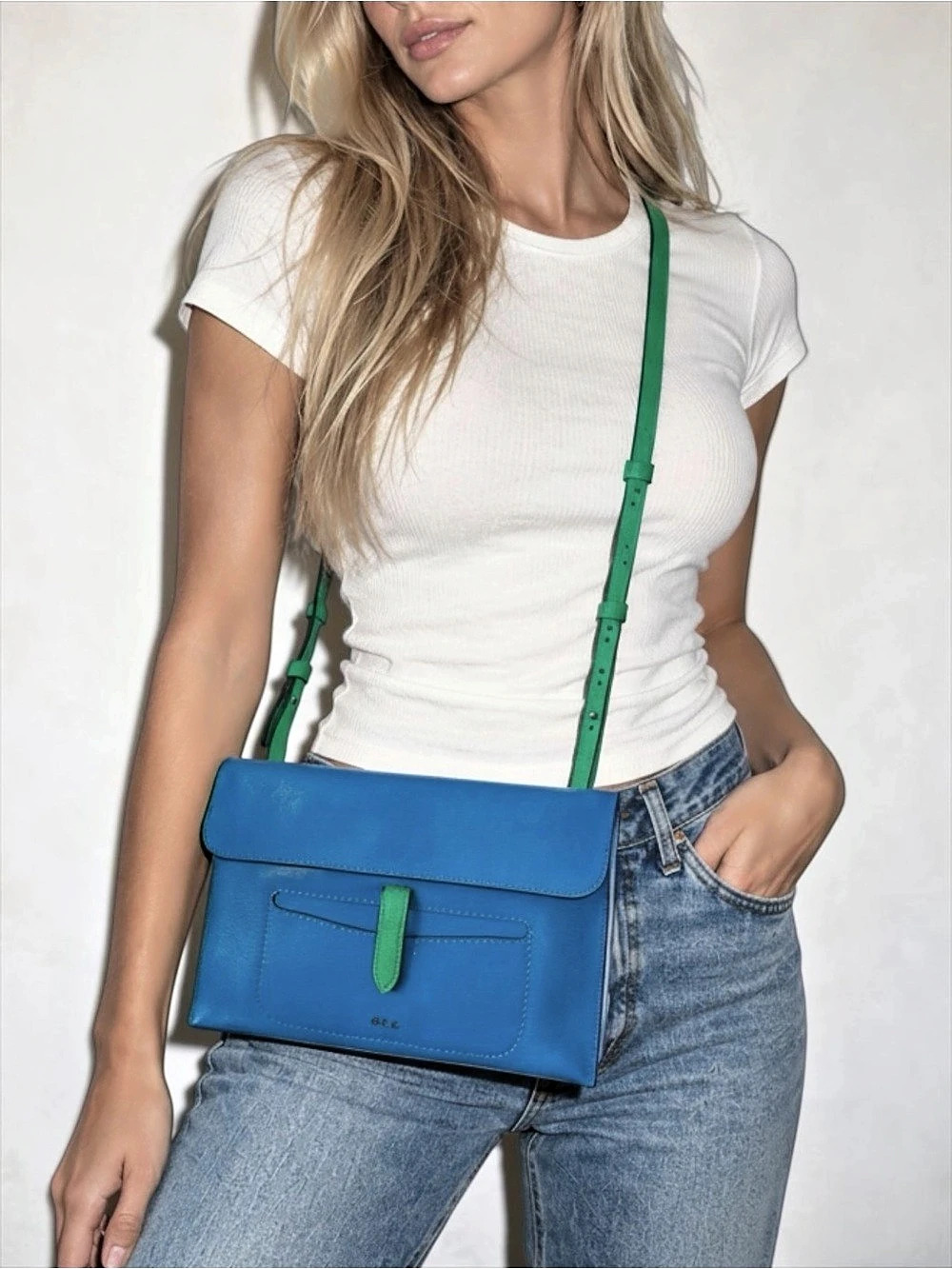 RL Ralph Lauren Davenport Blue & Green Crossbody Bag / Wallet Set / Vintage Rare